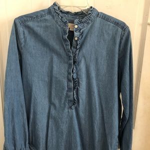 LOFT denim ruffle button-down shirt